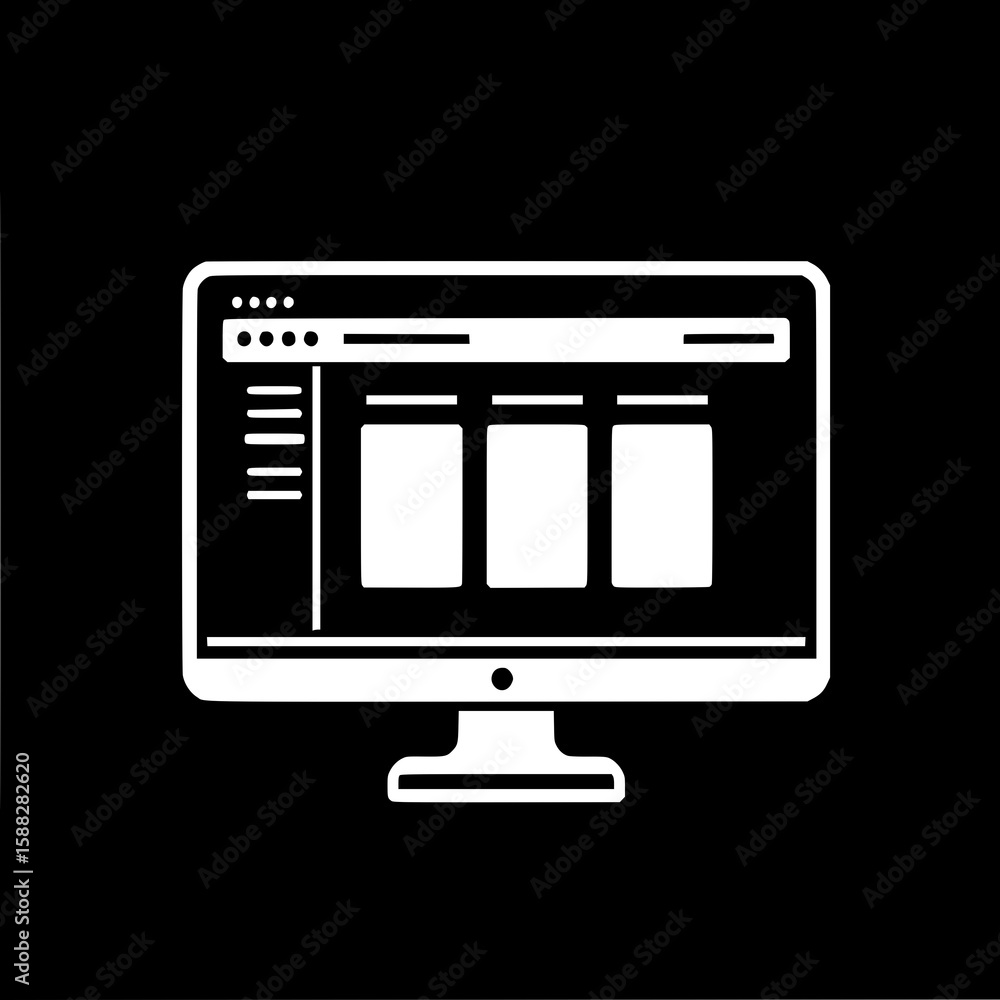 Fototapete website interface: a bold monochrome illustration depicts a clean, modern computer screen displaying