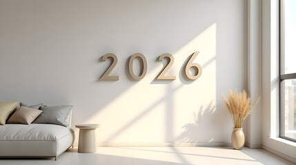 Shadow of 2026 Numbers on Wall in Sunlight
