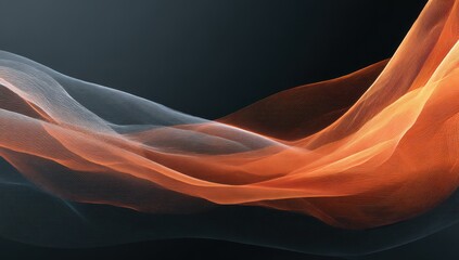 Abstract flowing forms of orange and gray on a black background