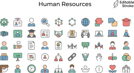 Fototapeta premium Human resources icons featuring career management and recruitment in a grid layout