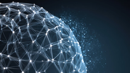 Abstract 3d sphere with interconnected lines and nodes, symbolizing a big data futuristic digital network .Digital Artificial Intelligence background with particles. 3D wireframe geometric sphere