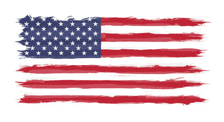 Distressed american flag with brush stroke effect and star spangled banner design on a white backdrop