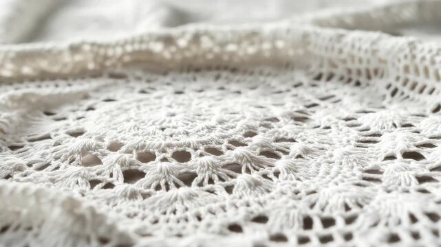 Close-up of a beautiful white crochet doily with intricate patterns, suitable for tablecloths or runners.