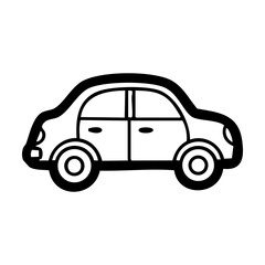 A black and white line drawing of a cartoon car hand drawing vector illustration