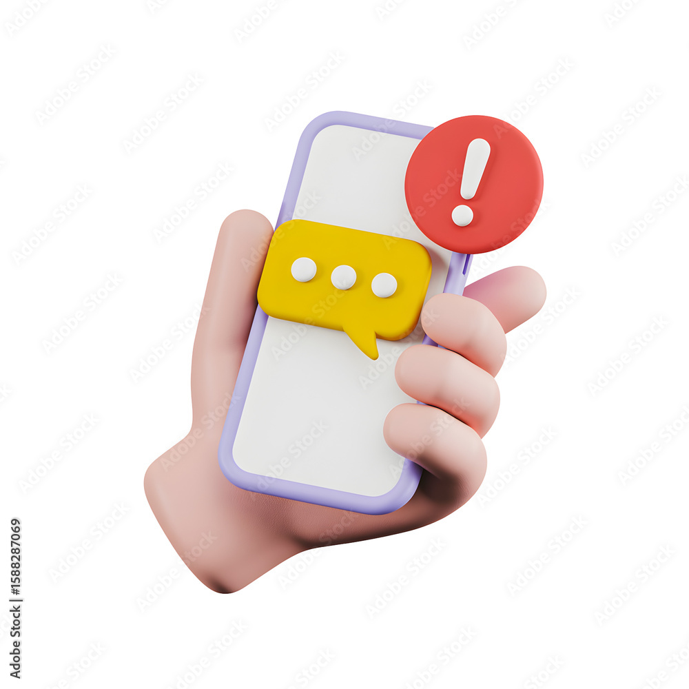 Poster a hand holds a smartphone with a notification and a message bubble, showcasing a modern communicatio