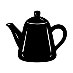 A black silhouette of a teapot on a white background hand drawing vector illustration