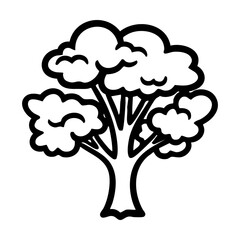 A stylized tree with a thick trunk and a bushy crown of stylized foliage hand drawing vector illustration