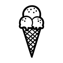 An ice cream cone with three scoops of ice cream hand drawing vector illustration