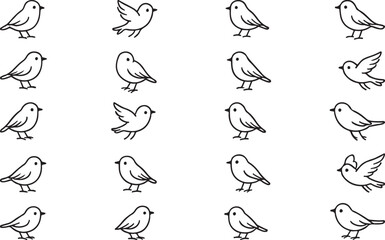 Obraz premium Stylized Bird Pose Grid: Minimalist Line Art Silhouettes in Flight and Stance