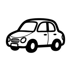 Black and white cartoon drawing of a small car hand drawing vector illustration