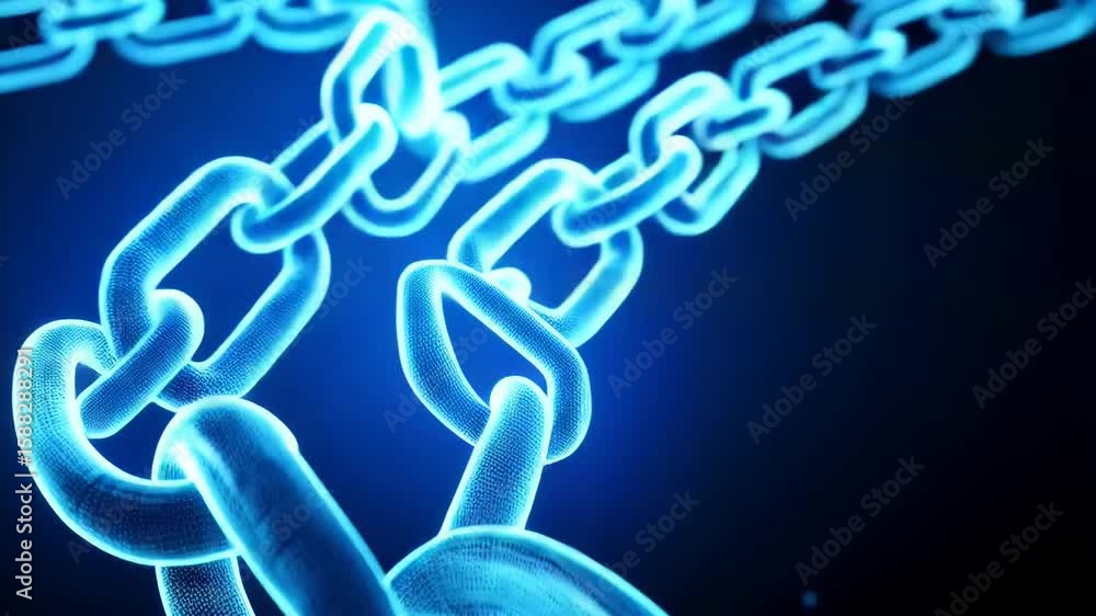 Poster digital chain links connecting with a blue glow, symbolizing connection, technology, network and sec