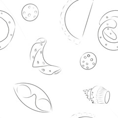 A texture with a doodle of different sweets. Can be used as a coloring page or digital wrapping paper.