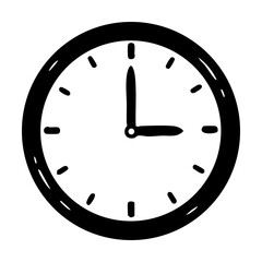 Black and white illustration of a clock face showing 300 hand drawing vector illustration