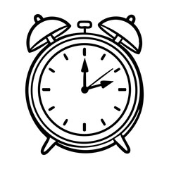 Black and white illustration of an alarm clock with two bells hand drawing vector illustration