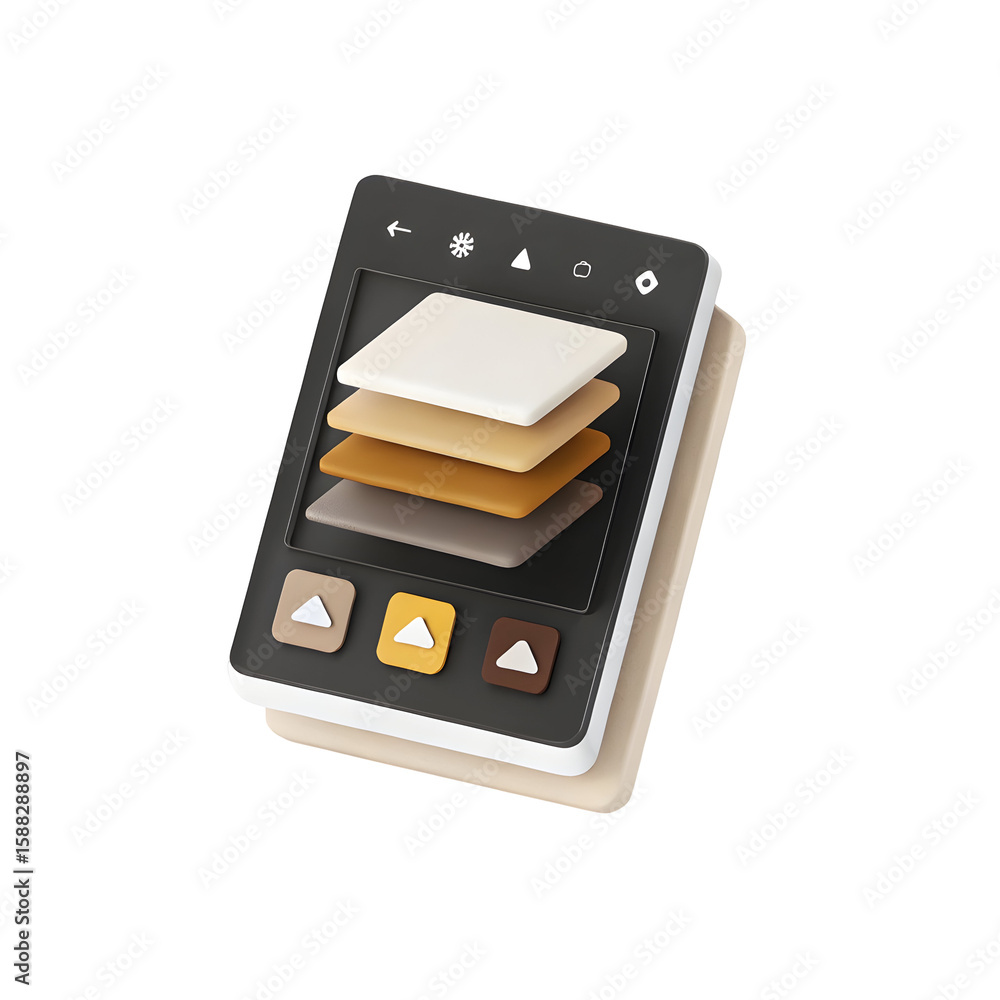 Poster isometric digital interface with stacked swatches isolated on a transparent background