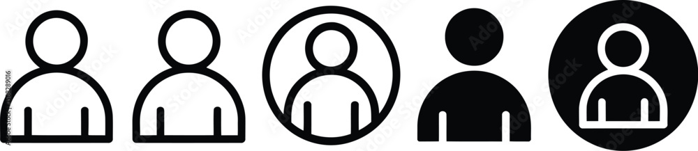 Aufkleber five user icons in black and white showing different styles of user representation