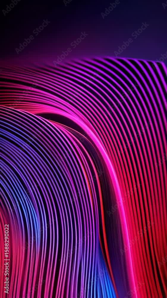 Poster abstract design featuring flowing curves of bright color gradients on a dark background, creates a f