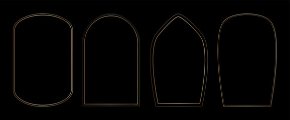 Gold rectangle frames collection art deco Thin golden Luxury glowing shiny borders set linear rectangular shape bundle decor elements with different lines headers for invitations card photo poster