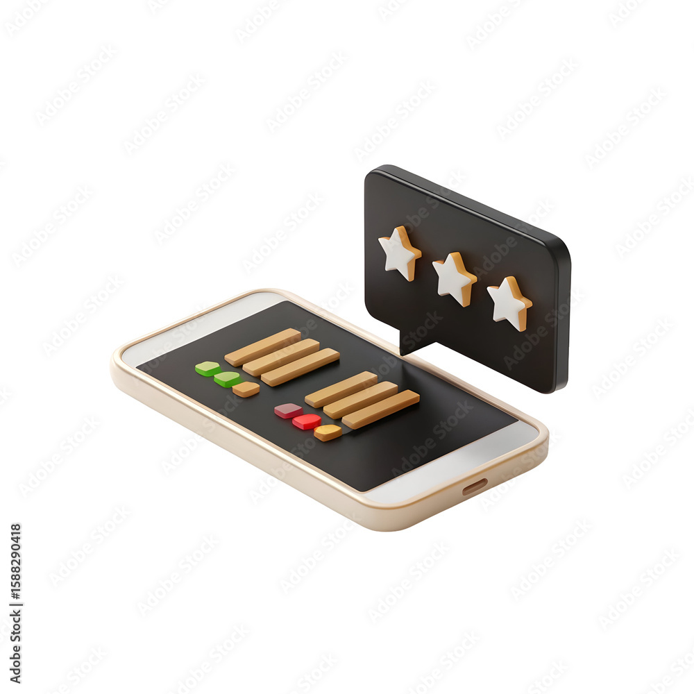 Poster smartphone feedback with star rating isolated on a transparent background