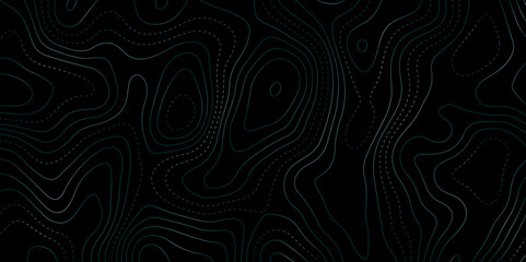 Dark futuristic background with glowing contour lines and dotted paths, resembling a topographic map. Ideal for sci-fi, tech designs, or abstract visuals with depth and navigation themes.