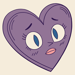 Cartoon heart character with a sad expression vector illustration isolated on beige background