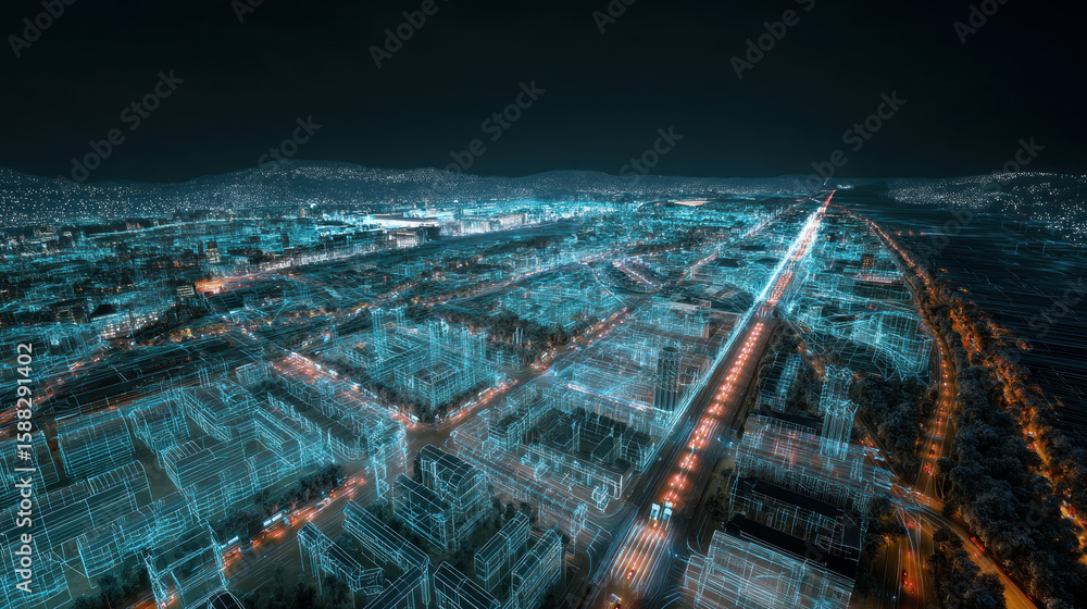 Aufkleber modern city with wireless network connection and city scape concept. wireless network and connection