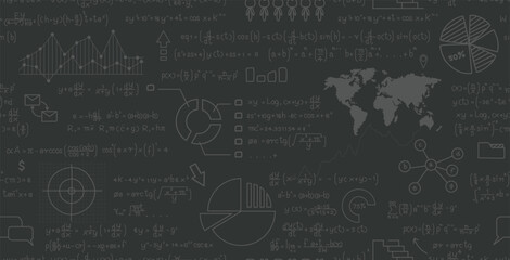 Business graphs and statistics with seamless calculations on black background.

