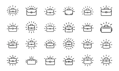Comprehensive Business and Communication Outline Icon Set with Glowing Effects – Featuring Strategy, Finance, and Digital Tools