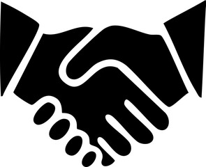 Bold black silhouette icon of a firm handshake a graphic symbol of agreement and partnership.