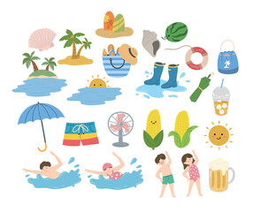 귀여운 여름 요소 손그림 일러스트