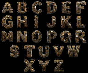 Steampunk Mechanical Alphabet Font Set
