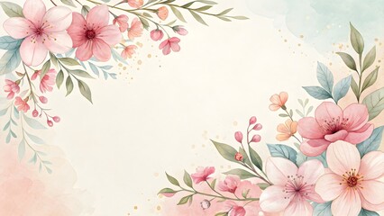 Fototapeta premium Soft Watercolor Florals Delicate Spring Blossom Frame