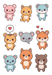 Obraz premium Set of Cute Kawaii Animal Characters
