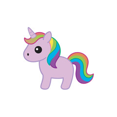 Fototapeta premium kawaii unicorn with rainbow mane vector flat colour