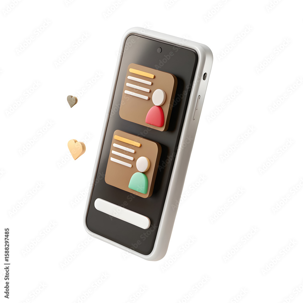 Poster 3d phone interface with user profiles isolated on a transparent background