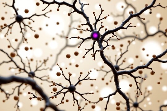 A 3d illustration of neurons in the brains nervous system against an abstract puter generated background with ivory tones