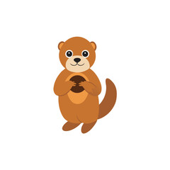 Obraz premium kawaii otter holding a shell vector flat colour
