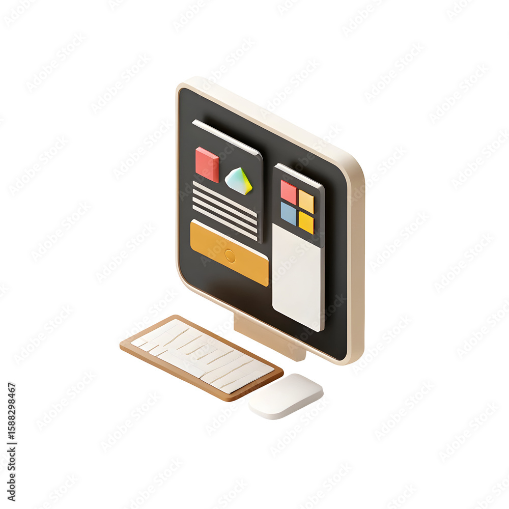 Fototapete isometric computer interface with colorful elements isolated on a transparent background
