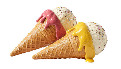 Animation ice cream melt die cut mock up in summer and time flied concept decoration.