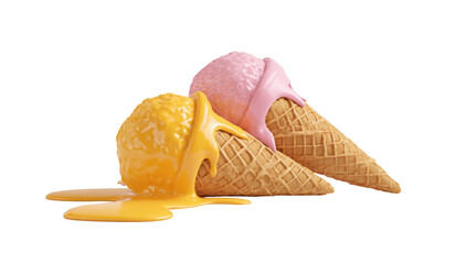 Melt ice cream png in 3d render transparent for summer time presentation.