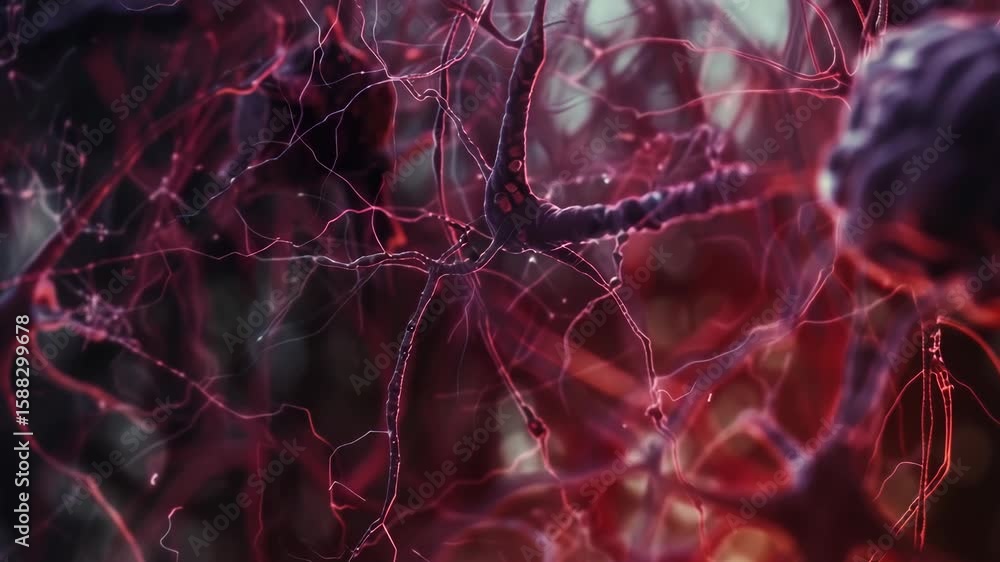Poster red lines represent neural pathways in the brain.
