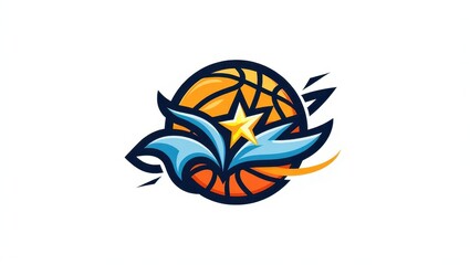 Fototapeta premium A stylized basketball featuring a star and stylized wings.