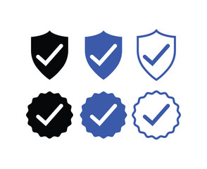 Shield and Badge Icons with Check Marks – Verified and Secure Symbols Set