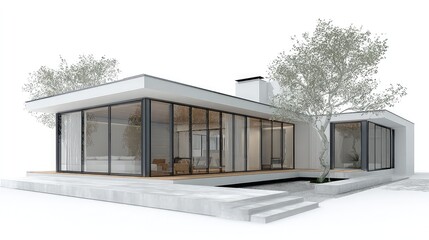Fototapeta premium Modern minimalist residence with extensive glass walls and natural light
