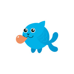Obraz premium -kawaii-fish-blowing-bubbles--vector-flat-colour-c.eps