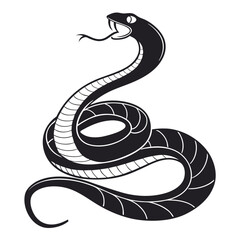 Stylized Black Cobra Snake Ready to Strike in Defensive Coil
