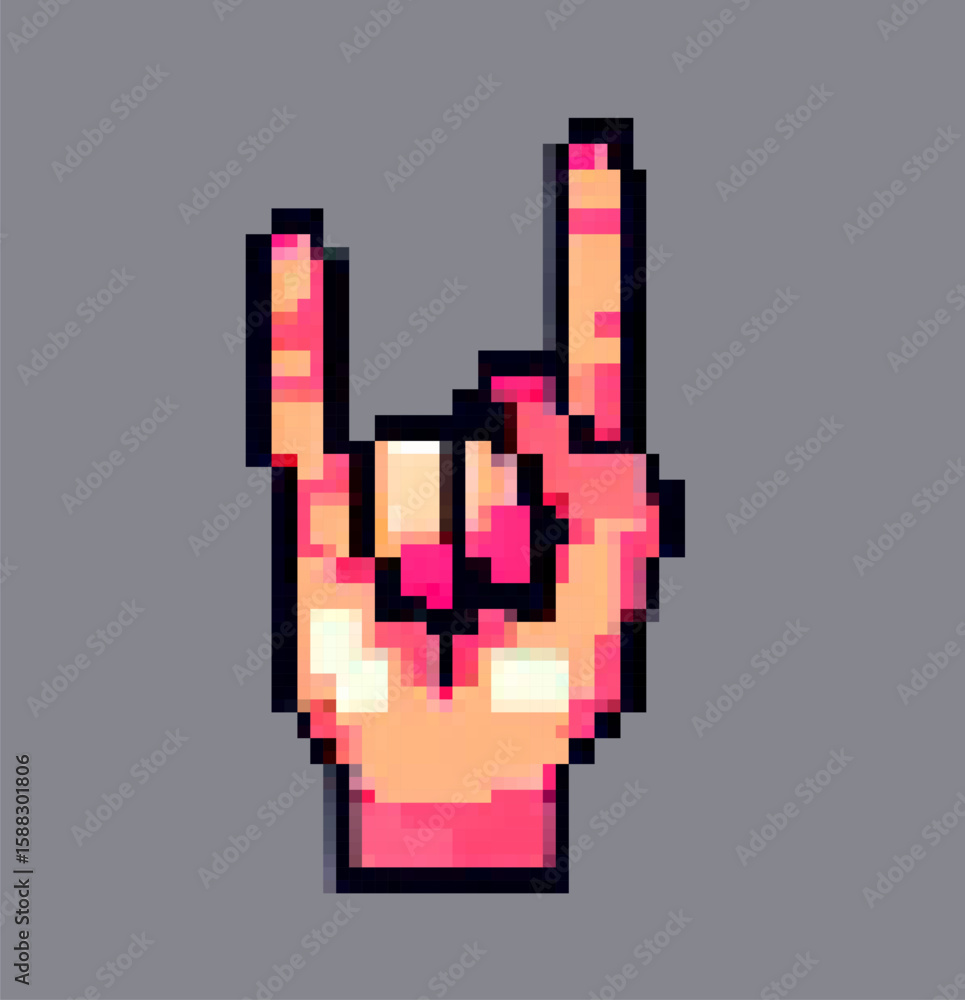Poster vector illustration features a pixel art hand making the 