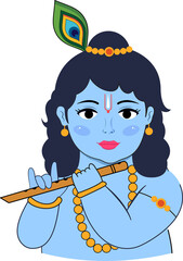 Lord krishna playing with the flute bansuri happy janmashtami traditional festival of India vector illustration