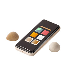 Isometric phone with colorful tiles isolated on a transparent background