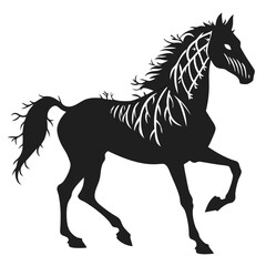 Mystical Silhouette of a Steed with Organic Branching Mane and Tail